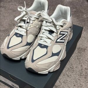 New Balance Cream and Navy Athletic Shoes